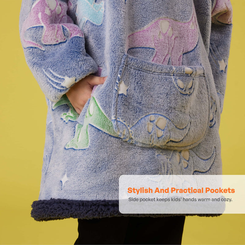 Kids' Sherpa Wearable Blanket-Dinosaur glow print