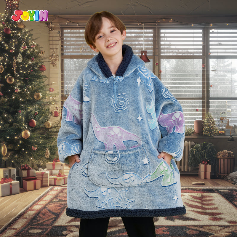 Kids' Sherpa Wearable Blanket-Dinosaur glow print