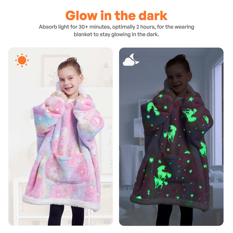 Kids' Sherpa Wearable Blanket-Unicorn glow print