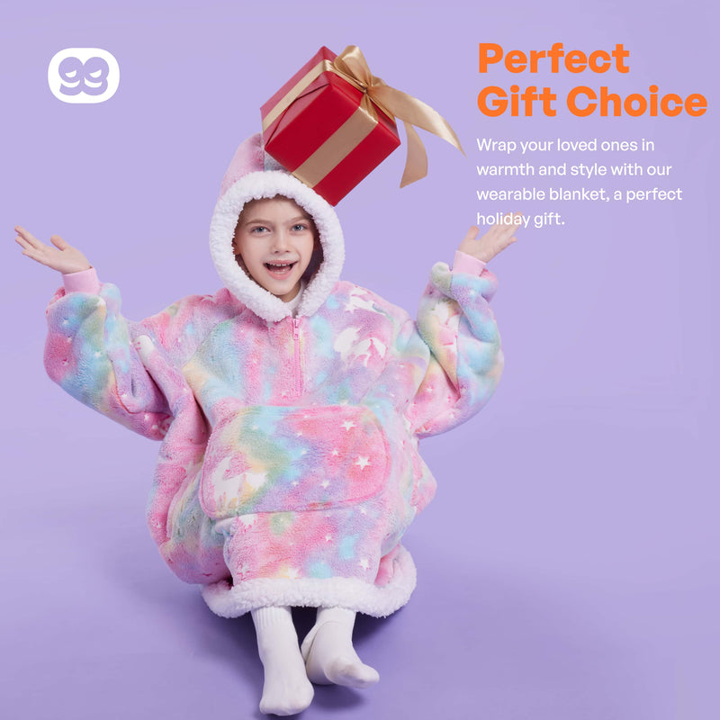 Kids' Sherpa Wearable Blanket-Unicorn glow print