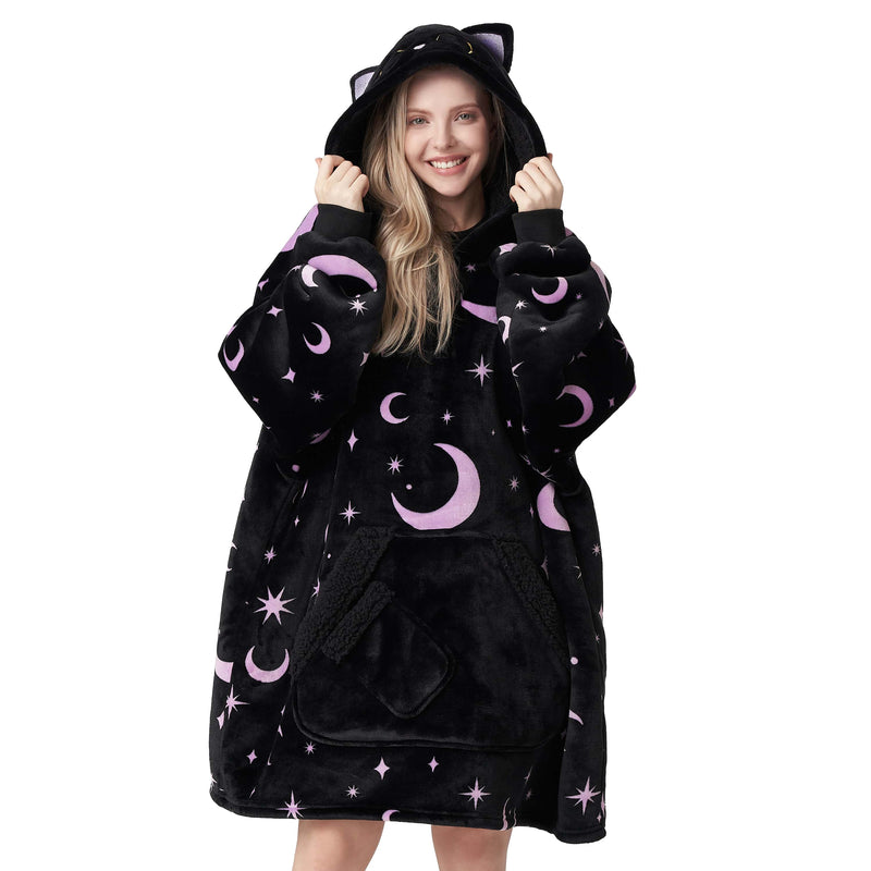 Adult Sherpa Wearable Blanket-Black Cat Shape