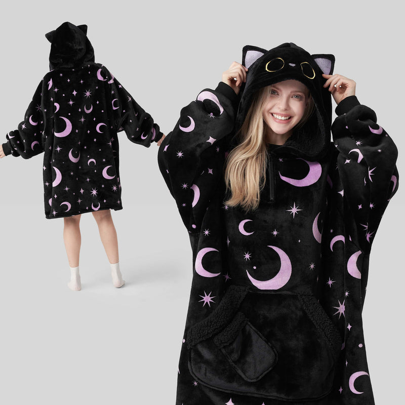 Adult Sherpa Wearable Blanket-Black Cat Shape