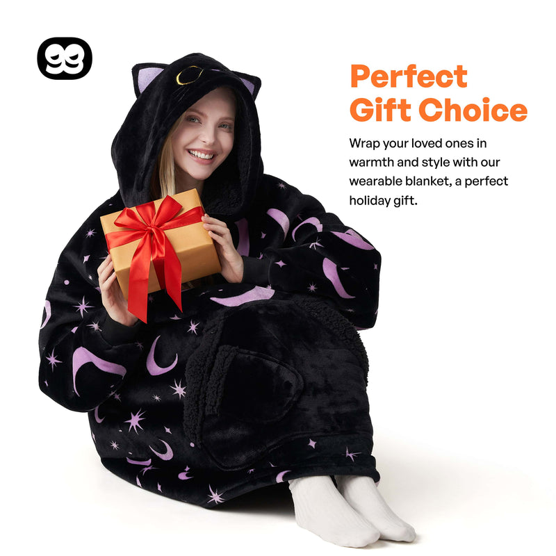 Adult Sherpa Wearable Blanket-Black Cat Shape