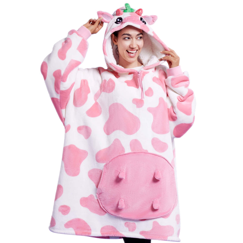 Adult Sherpa Wearable Blanket-Strawberry Cow Shape