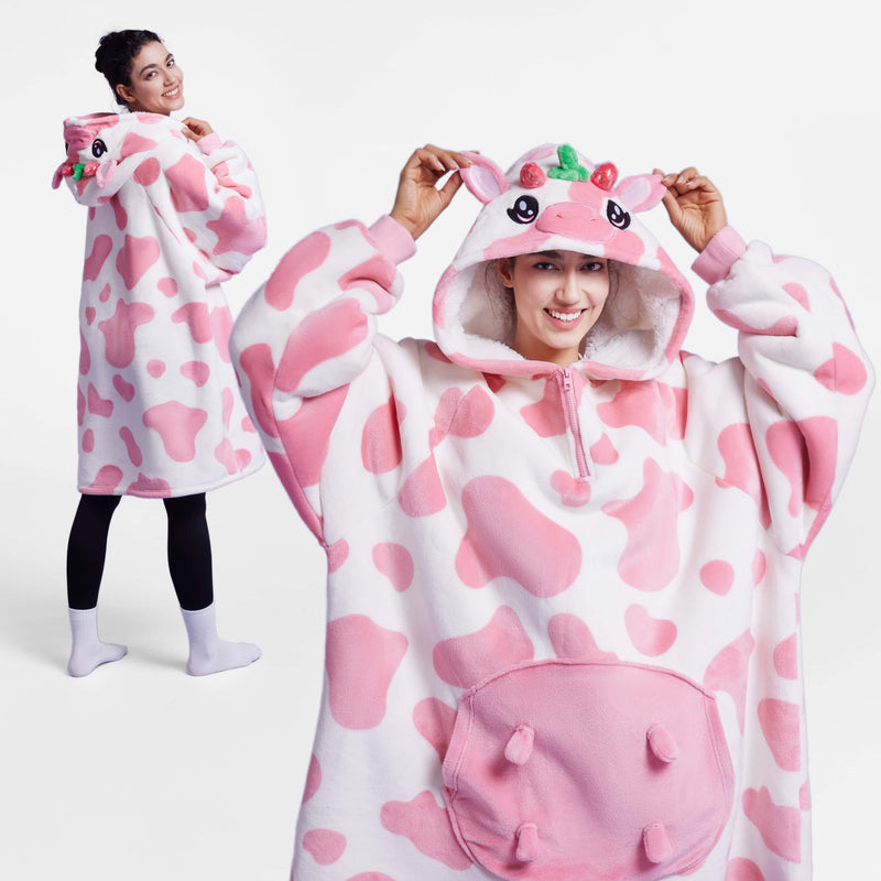 Adult Sherpa Wearable Blanket-Strawberry Cow Shape