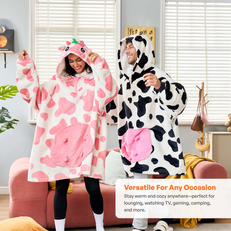 Adult Sherpa Wearable Blanket-Strawberry Cow Shape