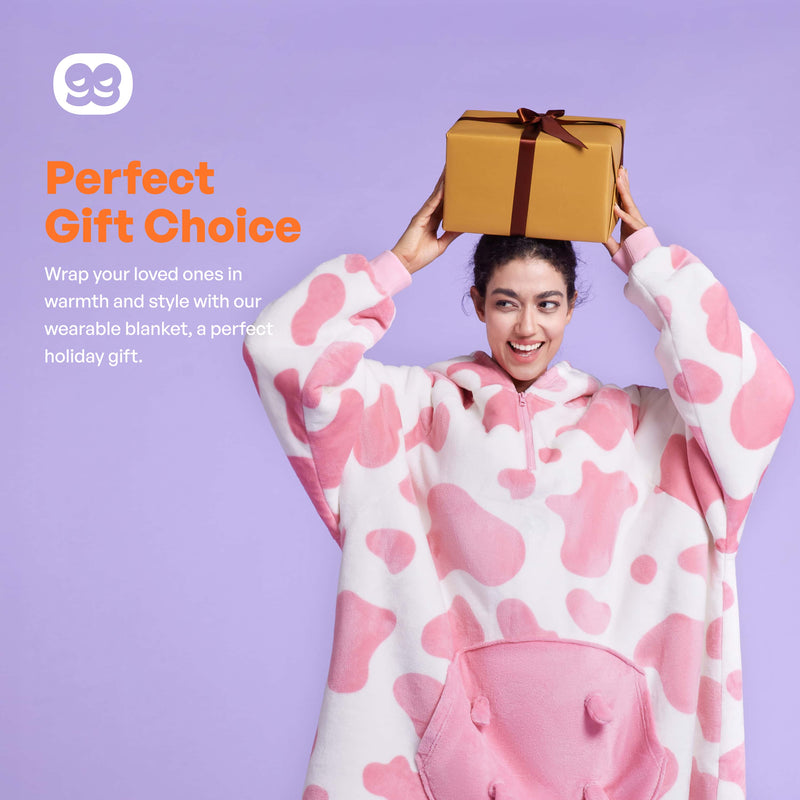 Adult Sherpa Wearable Blanket-Strawberry Cow Shape