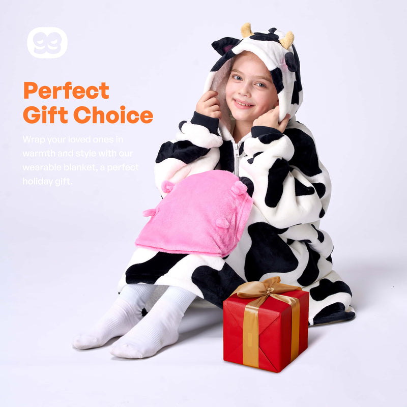 Kids' Sherpa Wearable Blanket-Cow Shape