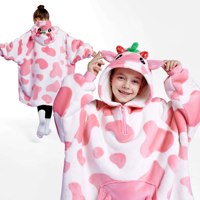 Kids' Sherpa Wearable Blanket-Strawberry Cow Shape