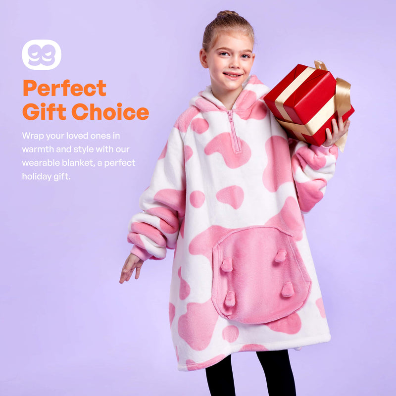 Kids' Sherpa Wearable Blanket-Strawberry Cow Shape