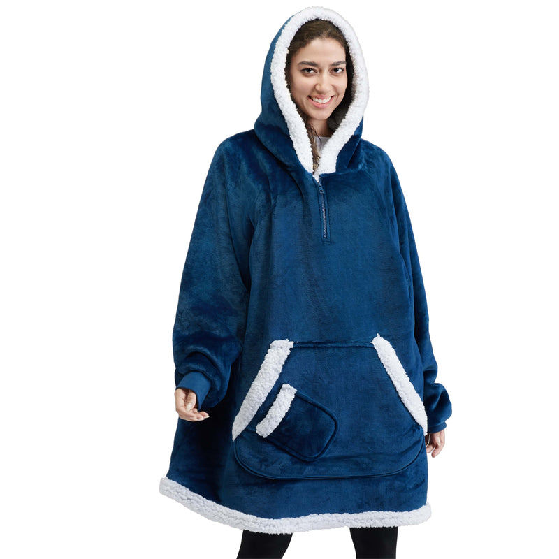 Adult Sherpa Wearable Blanket-Navy