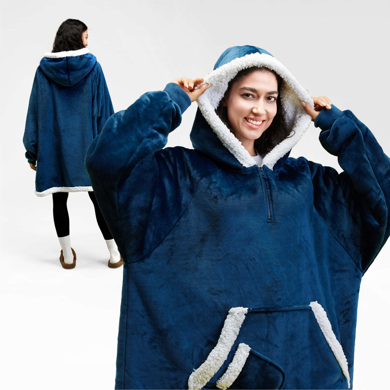 Adult Sherpa Wearable Blanket-Navy