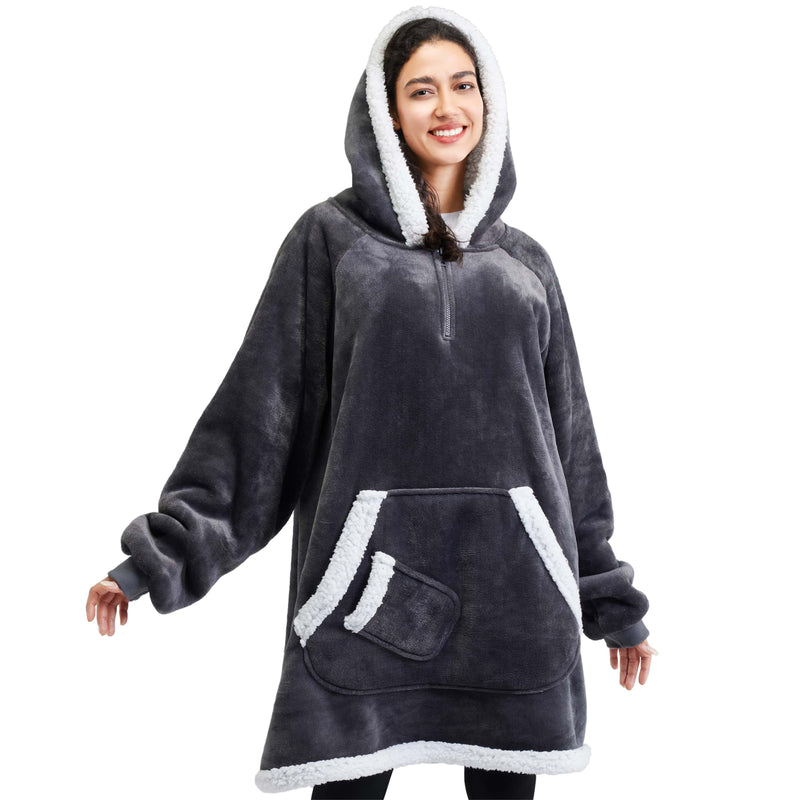 Adult Sherpa Wearable Blanket-Dark Gray