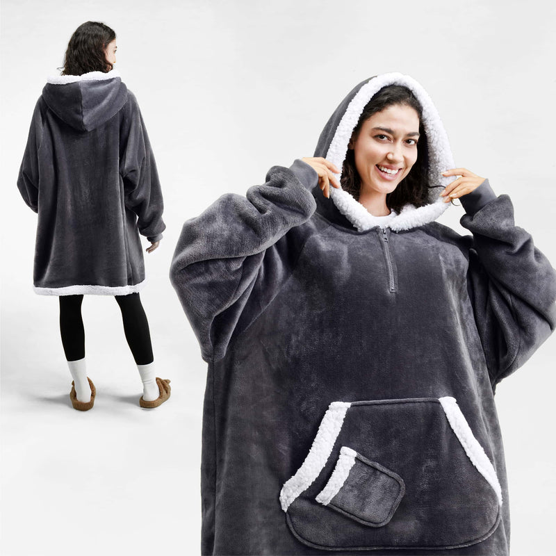 Adult Sherpa Wearable Blanket-Dark Gray