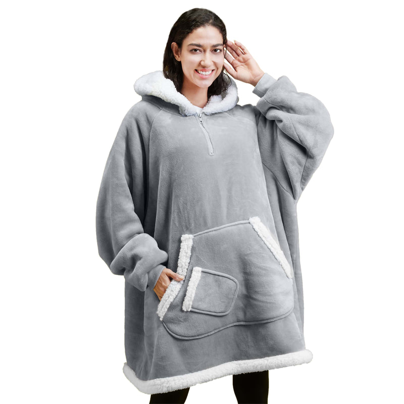 Adult Sherpa Wearable Blanket-Gray