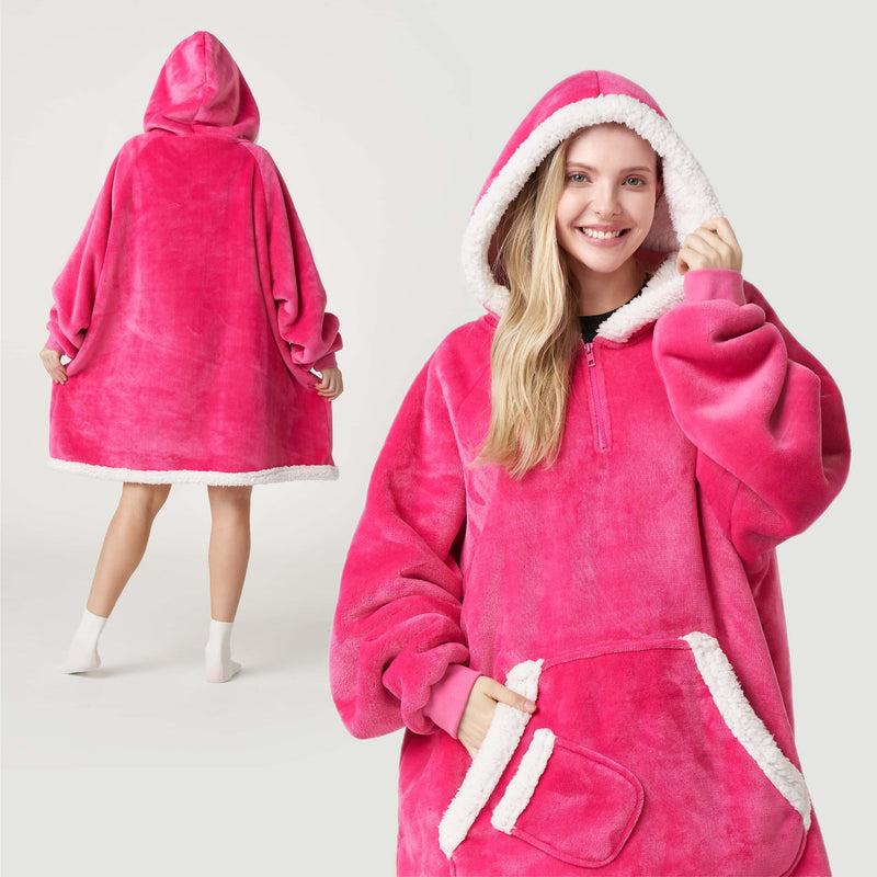 Adult Sherpa Wearable Blanket-Bright Pink