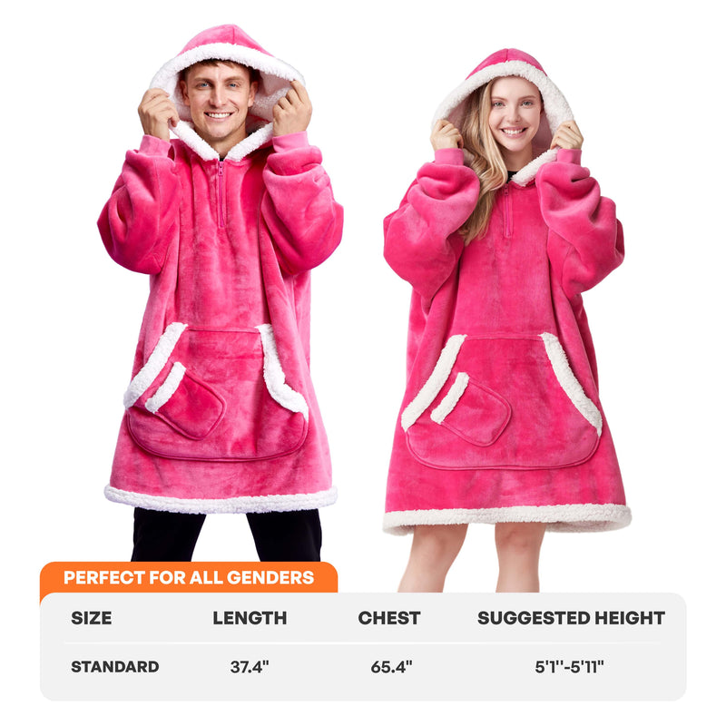 Adult Sherpa Wearable Blanket-Bright Pink