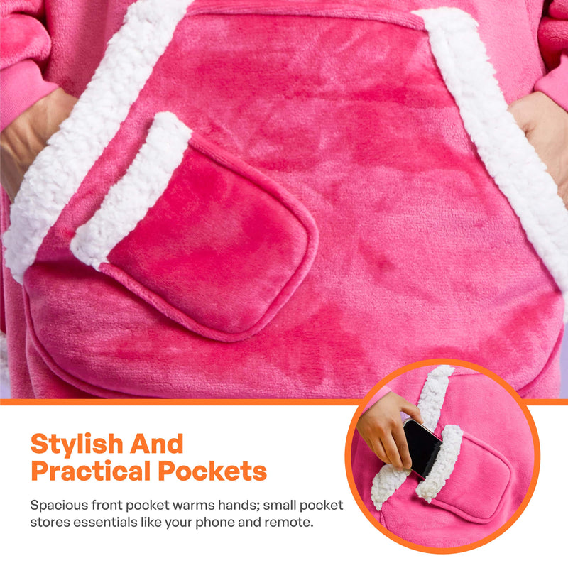 Adult Sherpa Wearable Blanket-Bright Pink