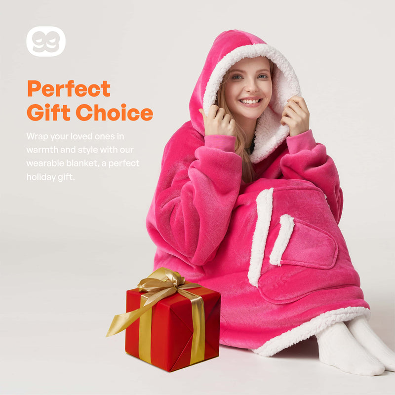 Adult Sherpa Wearable Blanket-Bright Pink