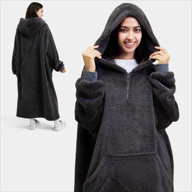 Adult Flannel Long Wearable Blanket-Dark Gray