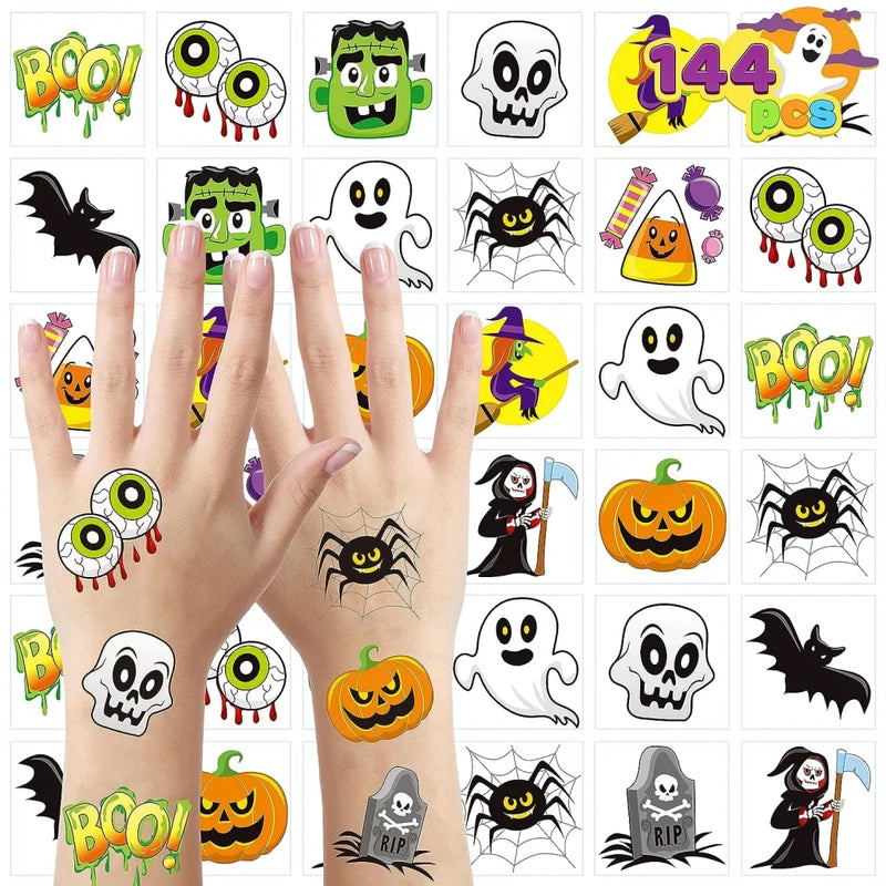 144 PCS Halloween Temporary Tattoos, 12 Designs Waterproof Fake Tattoos Stickers for Kids