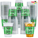100Pcs 16oz Green Disposable PET Graduation Cups Class of 2026 Party Supplies