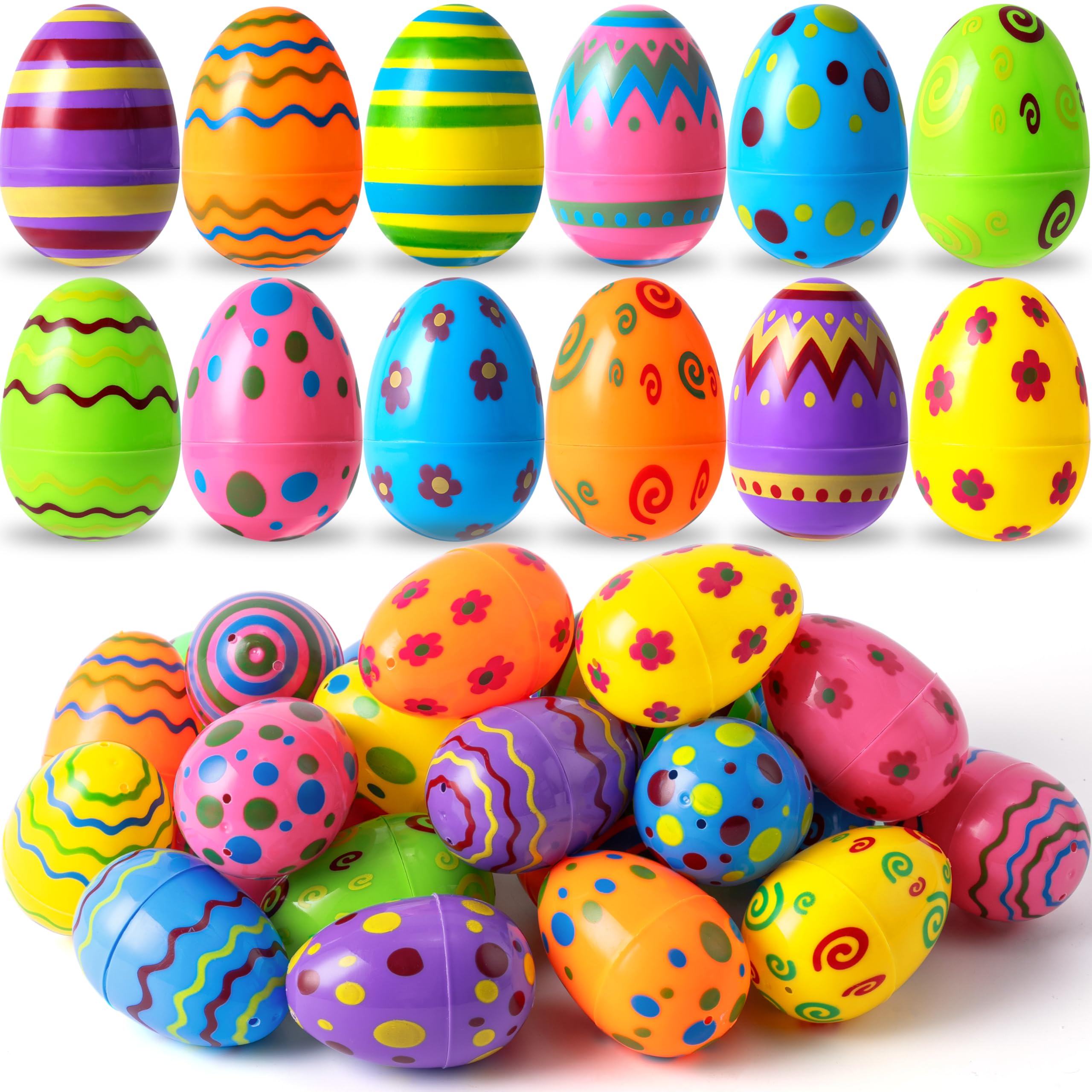JOYIN 100 Pcs Plastic Printed Bright Easter Eggs Over 3.15'' Tall ...