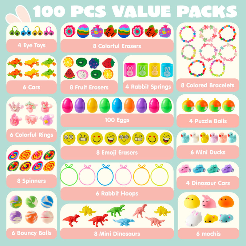 JOYIN 100 Pcs Prefilled Easter Eggs with Assorted Toys for Easter Egg ...