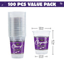100Pcs 16oz Purple Disposable PET Graduation Cups Class of 2026 Party Supplies