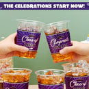 100Pcs 16oz Purple Disposable PET Graduation Cups Class of 2026 Party Supplies