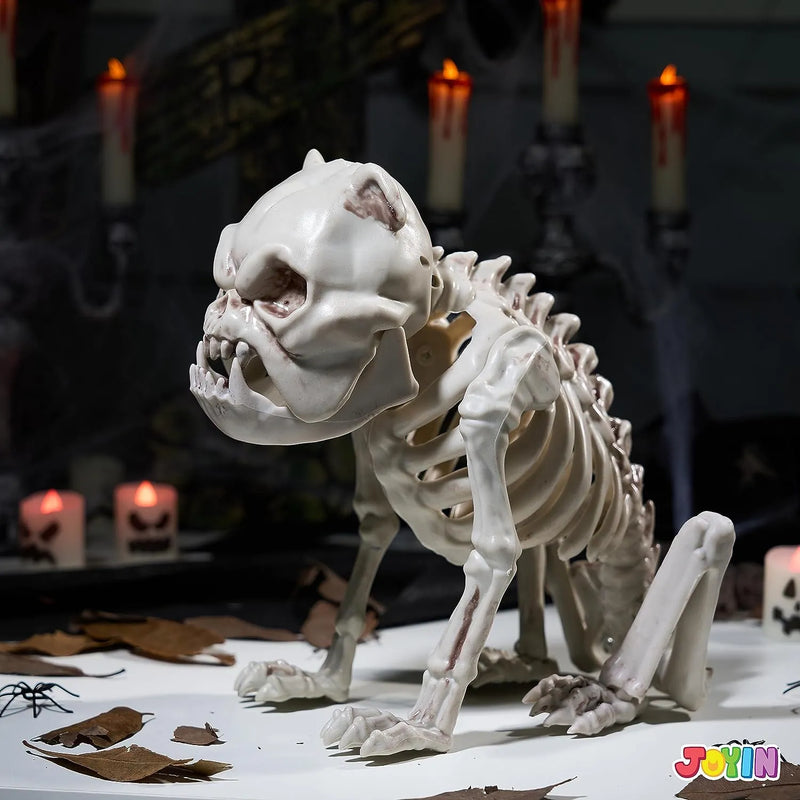 JOYIN 11in Halloween Skeleton Plastic Dog with Posable Joints