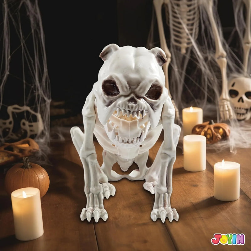 JOYIN 11in Halloween Skeleton Plastic Dog with Posable Joints