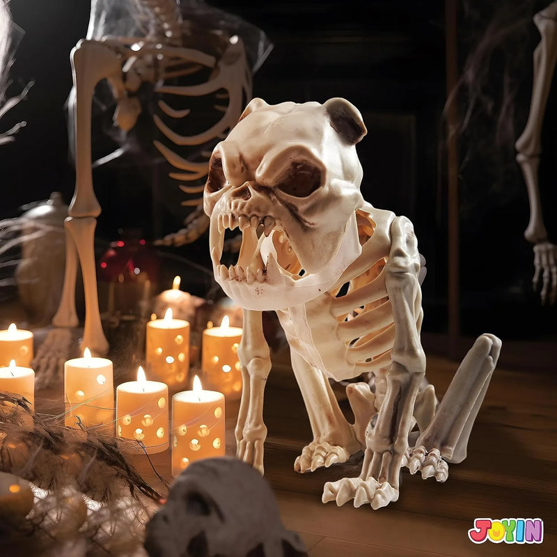 JOYIN 11in Halloween Skeleton Plastic Dog with Posable Joints