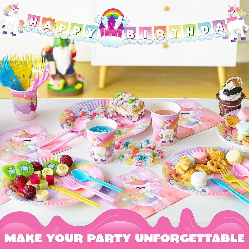 JOYIN 145 Pcs Unicorn Birthday Party Supplies with Unicorn Banner for Girls
