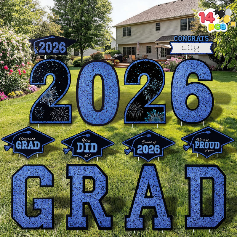 JOYIN 14Pcs Black & Blue Graduation Yard Signs 2026 Party Supplies