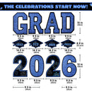 14Pcs Black & Blue Graduation Yard Signs with 28 Stakes Class of 2026 Grad Party Supplies