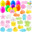JOYIN 24 Pcs Easter Prefilled Eggs with Mochi Squishy Toys