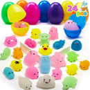 JOYIN 24 Pcs Easter Prefilled Eggs with Mochi Squishy Toys