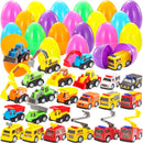 JOYIN 24 Pcs Filled Easter Eggs with Pull Back Construction Cars