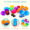 JOYIN 24 Pcs Filled Easter Eggs with Pull Back Construction Cars