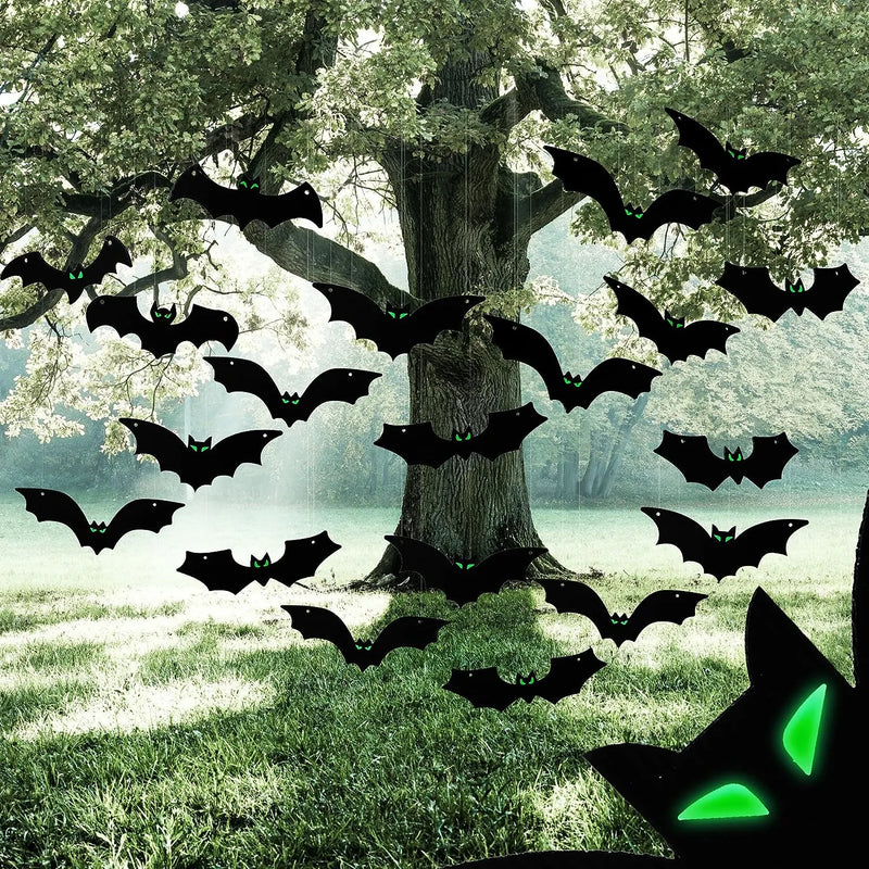 JOYIN 24 Pcs Halloween Hanging Bats Decorations with Glow in The Dark Eyes