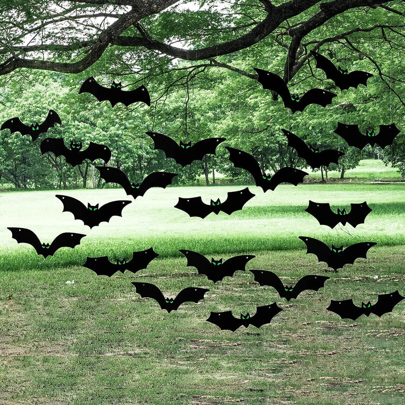 JOYIN 24 Pcs Halloween Hanging Bats Decorations with Glow in The Dark Eyes