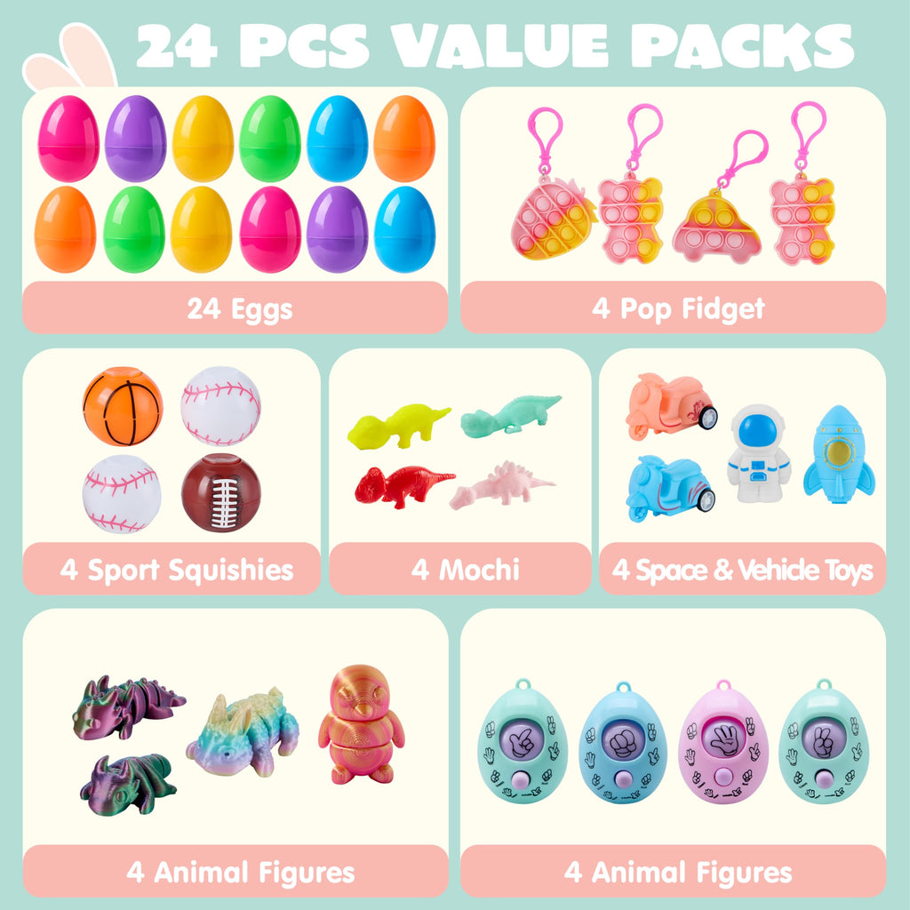 JOYIN 24 Pcs Prefilled Easter Eggs with Assorted Easter Toys for Easter ...