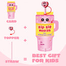 JOYIN 24 Pcs Valentines Day Cards with Straws Covers Caps for Cup Tumbler