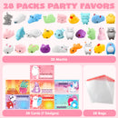 JOYIN 28 Packs Valentines Day Mochi Squishy Toy Stress Relief Gift Cards for Kids
