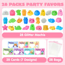 JOYIN 28 Packs Valentines Day Party Cute Mochi Squishy Toy with Valentines Day Cards for Kids