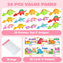 JOYIN 28 Pcs Valentine's Day Slingshot Dinosaur Toys with Cards
