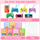 JOYIN 28 Pcs Video Game Keychains, Multi Colored Keychains & Cards with 7 Designs - Valentines Day Gift