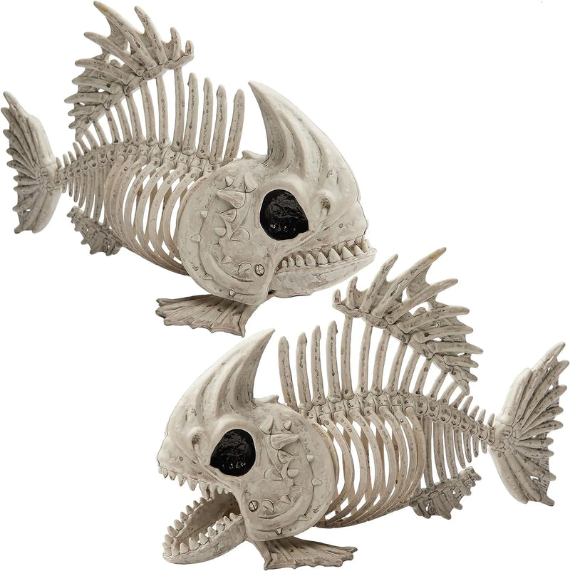 JOYIN 2Pcs 9.5in Halloween Fish Skeleton Animal Plastic Bones with Posable Joints