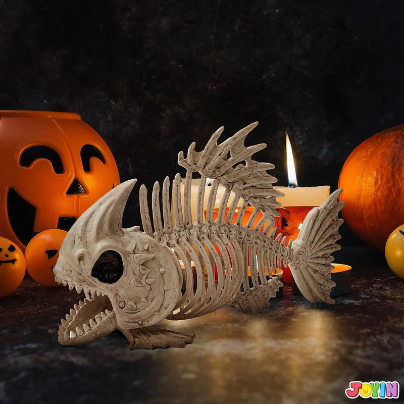 JOYIN 2Pcs 9.5in Halloween Fish Skeleton Animal Plastic Bones with Posable Joints